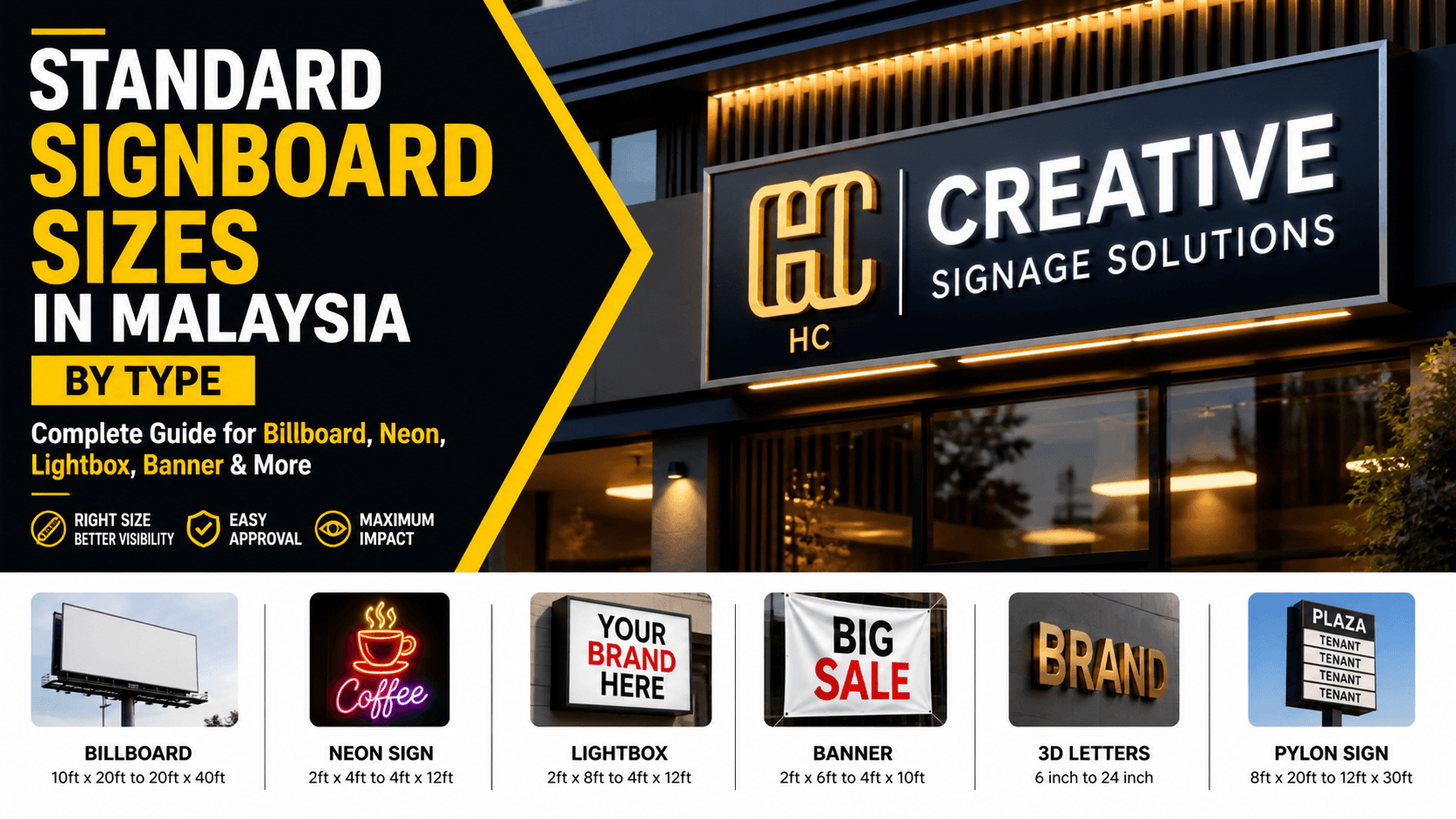 standard signboard sizes in Malaysia billboard neon lightbox examples