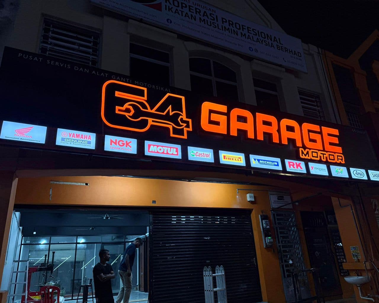 Garage Motor Signboard 3D Frontlit Poly Base